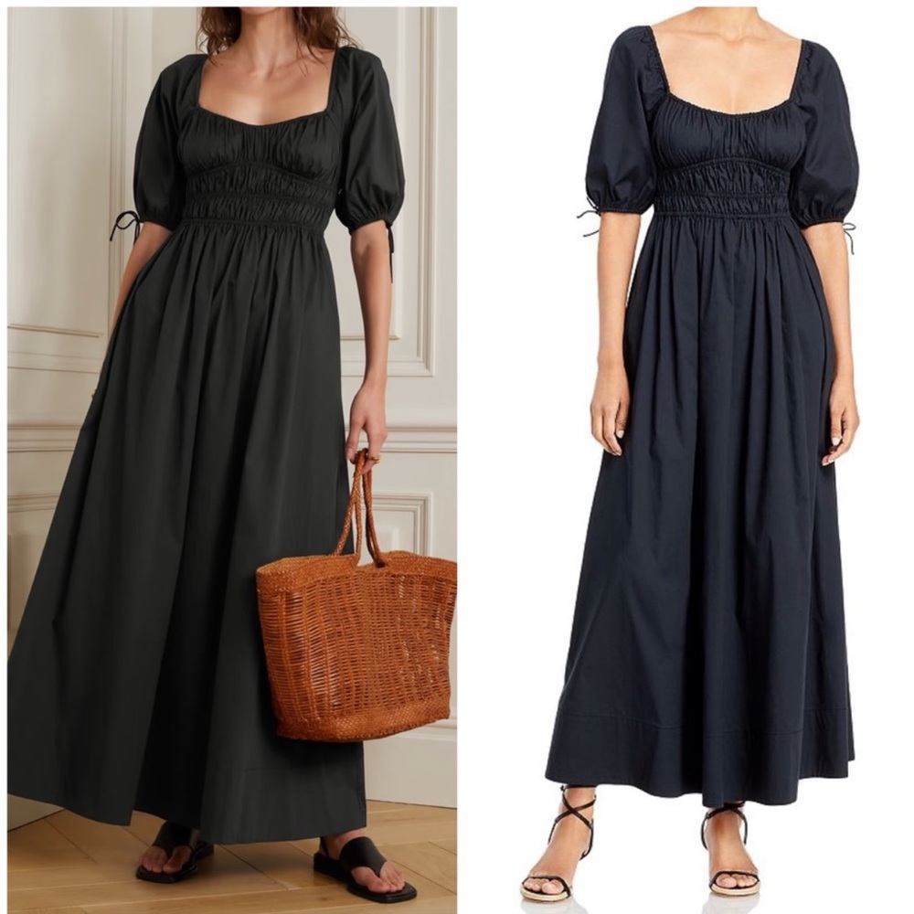 STAUD Black Maxi Dress with Puff Sleeves